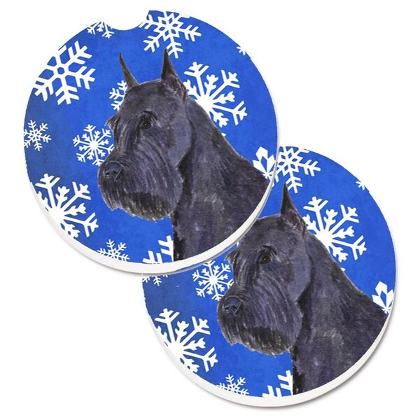 Carolines Treasures Schnauzer Winter Snowflakes Holiday Set of 2 Cup Holder Car Coaster SS4661CARC - main